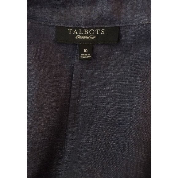 Talbots Blue 100% Linen Draped Open Front Waterfall Topper Jacket Size 10 - Picture 9 of 9
